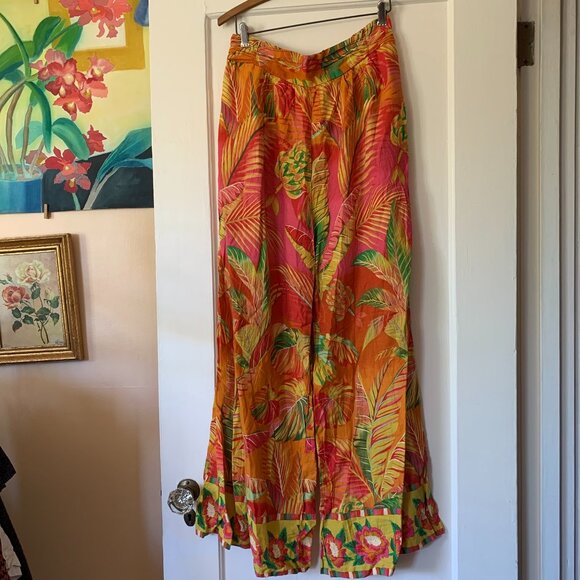 RACHEL Rachel Roy Pants - NWT Rachel Roy Linen Pant Sz L Wide Leg Tropical Pull On Pockets Travel Vacation